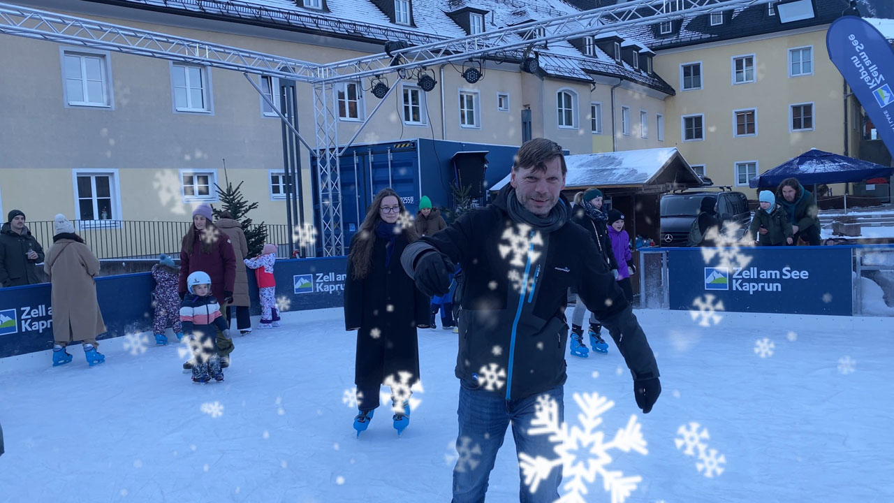 Spa&szlig; beim Schlittschuhlaufen in Zell am See